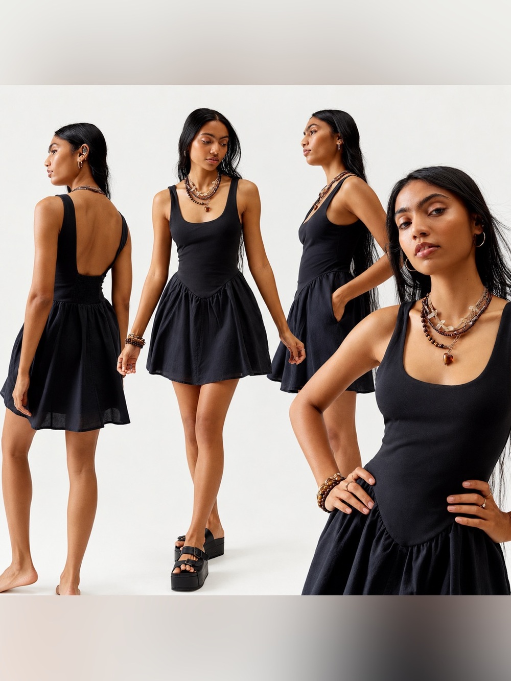 Silence + Noise Daphne Black Drop Waist Mini Dress XS